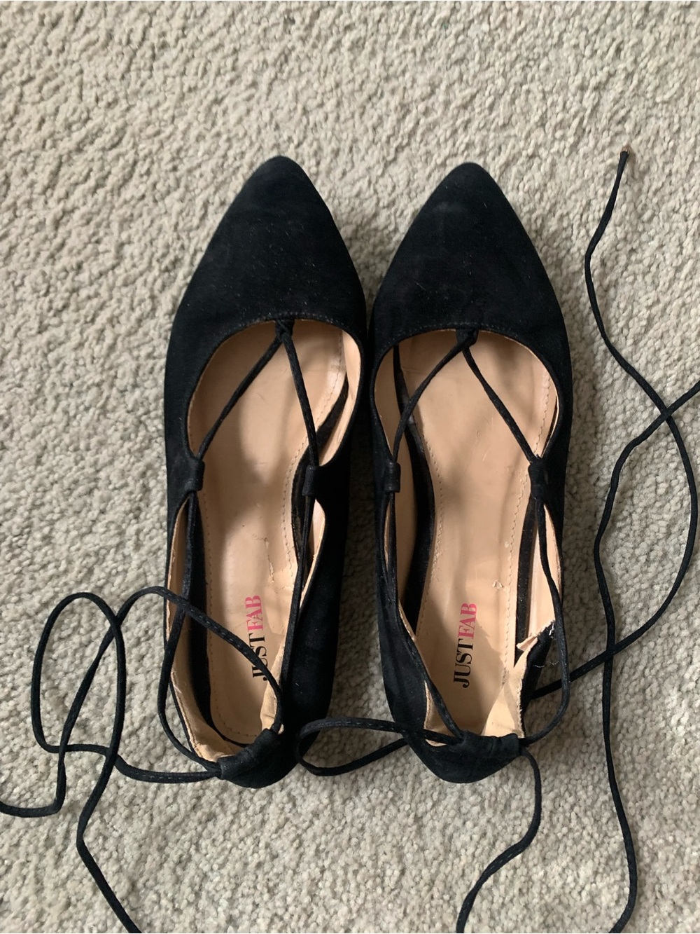 JustFab Black Pointed Lace-Up Flats with Crisscross Straps